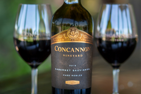 Concannon Vineyard Cabernet Sauvignon with two wine glasses